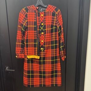 Red and Black Plaid Dress with Yellow Buttons